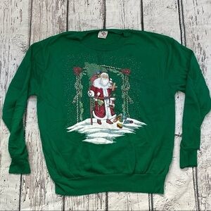 Vintage Nutcracker Christmas Santa Claus Green 1980s Ugly Christmas Sweatshirt